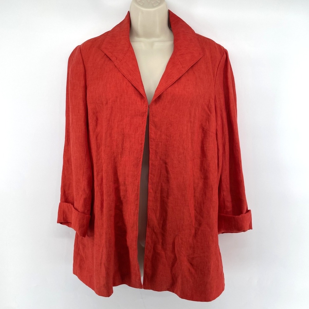 Coldwater Creek Blazer‎ Jacket Women 10 Linen Orange Business Casual Minimalist
